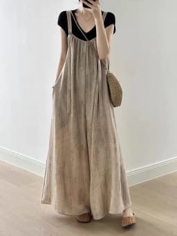 Laid-back Style Cotton Linen Women's Overalls Loose Fit Summer Drapey Wide Leg Casual Trousers High Waist Long Pants