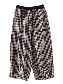 Retro Cotton Linen Plaid Wide Leg Pants Women Summer Casual Seven-Foot Loose plus Size Fat MM Match Lantern Pants