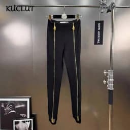 KUCLUT 2025 Autumn Winter New High Waist Slim Fit Long Zipper Design High-end Feel Leggings For Women Black Trousers 1A1434