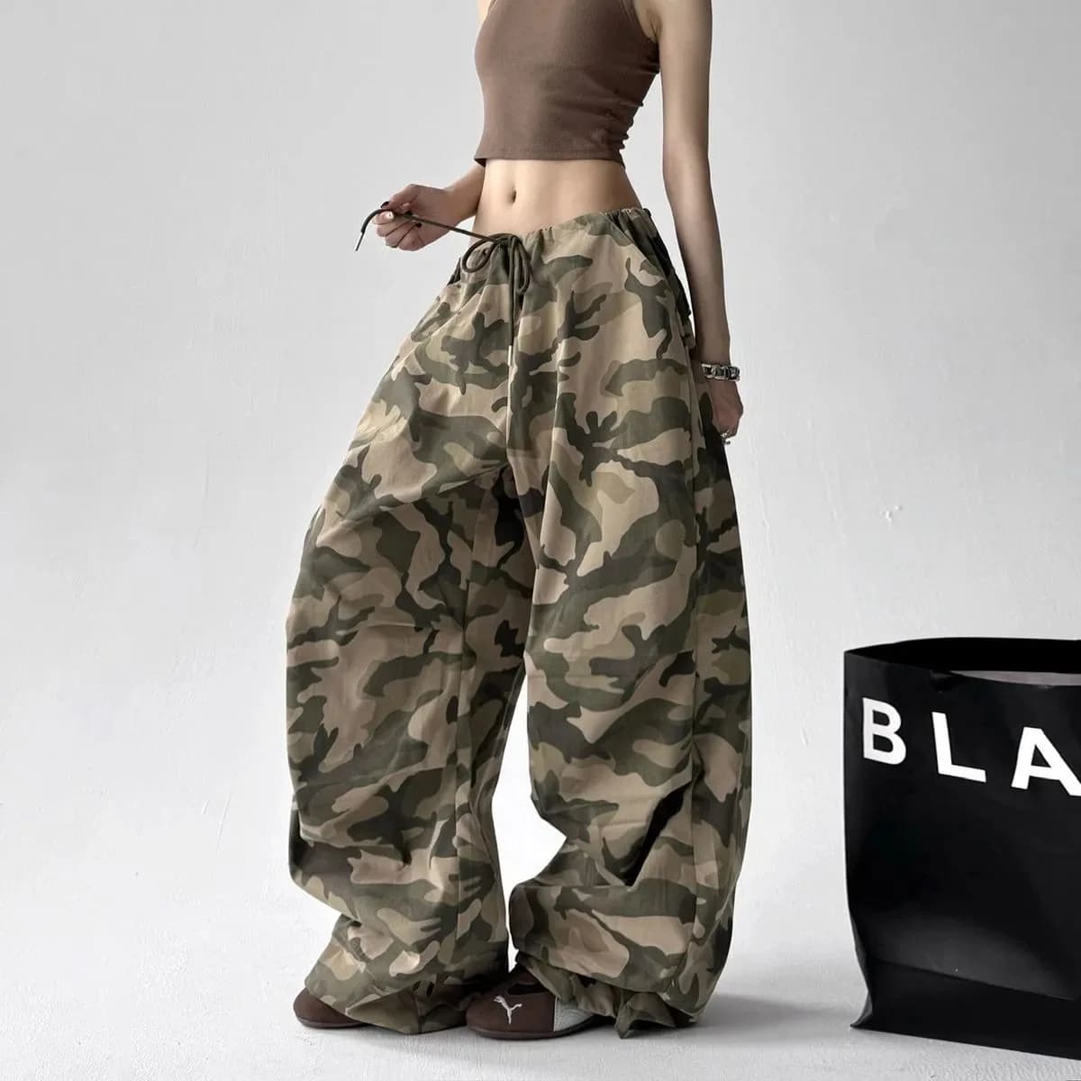 American Retro Camouflage Work Pants Women's Spring and Summer New Style Loose Wide Leg Pants Casual Pants
