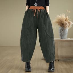 Corduroy Bloomers Women Loose Harlan New Elastic Waist Warm Retro Trousers Autumn Winter Fashion Big Pocket Wide-Leg Pants