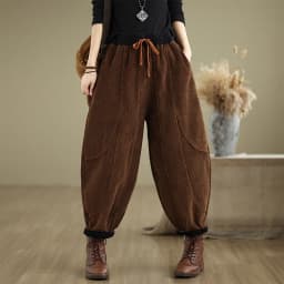Corduroy Bloomers Women Loose Harlan New Elastic Waist Warm Retro Trousers Autumn Winter Fashion Big Pocket Wide-Leg Pants