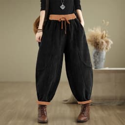 Corduroy Bloomers Women Loose Harlan New Elastic Waist Warm Retro Trousers Autumn Winter Fashion Big Pocket Wide-Leg Pants