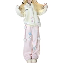 Kimotimo Japanese Cute Puppy Embroidery Lace Spliced Long Pants Women 2025 Autumn Winter Casual Loose Versatile Y2k Streetwear