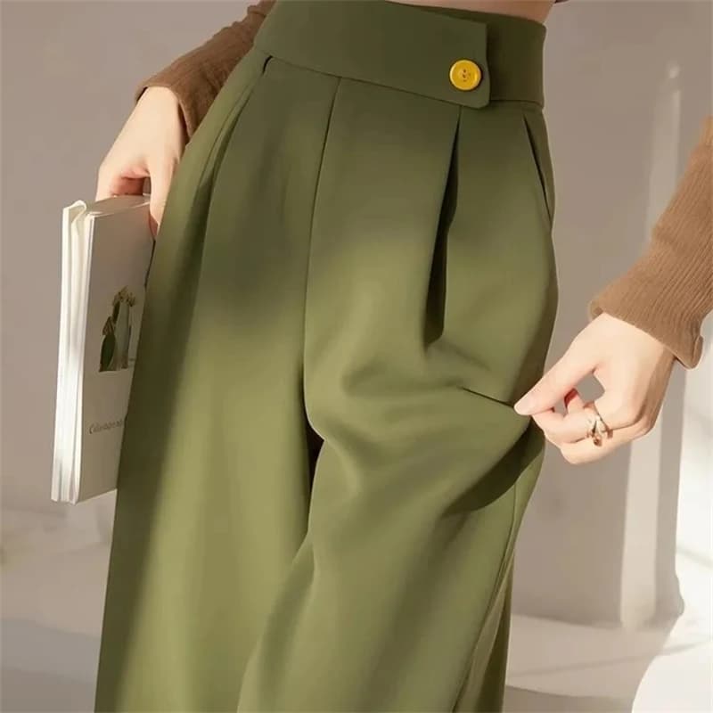 Ladies Wide-leg Suit Pants 2025 Spring Summer High Waist Casual Femme Trousers Design Sense Professional Women's Straight Pants
