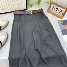 Korean High Waist Belt Wide Leg Pants Women Fall Fashion Solid Suit Trousers Harajuku Baggy Office Lady Casual Straight Pants