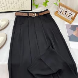 Korean High Waist Belt Wide Leg Pants Women Fall Fashion Solid Suit Trousers Harajuku Baggy Office Lady Casual Straight Pants