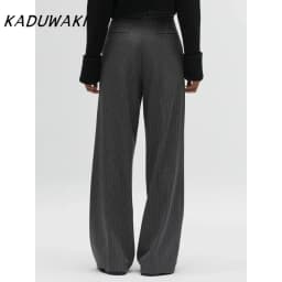 KADUWAKI Women's Fashion High Waist Striped Straight Leg Pants Vintage Zipper Loose Solid Color Pants Office Casual Women's Pant