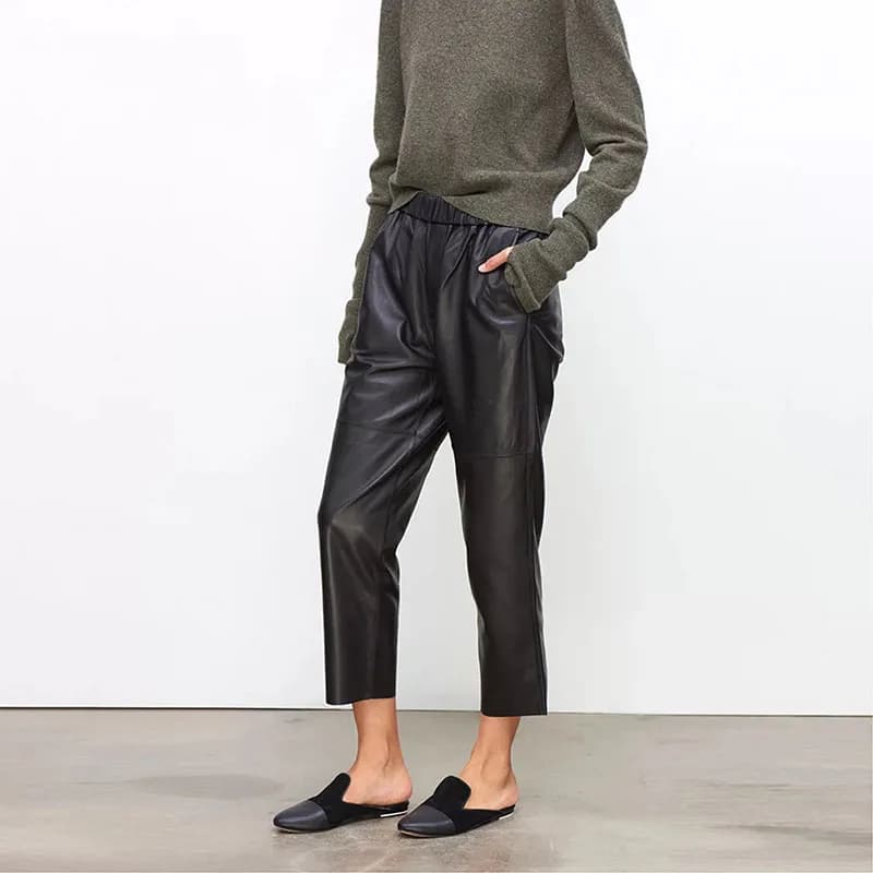 Women Pants Real Leather Pants Women Leather Tousers High Waist Harem Pants 2025 New Elastic Waist Streetwear Pants