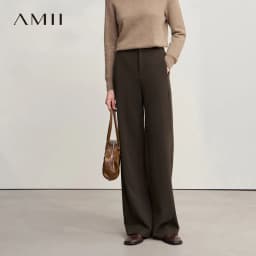 Amii Minimalist Women's Pants 2026 Winter New Commuter Knitting Straight Solid Versatile Wide-leg Casual Woman Trousers 12554063