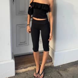 Gaono Women’s Split Hem Capri Pants Fold Over Waist Solid Color Slim Fit Cropped Pants Casual Daily Trousers Y2K Streetwear