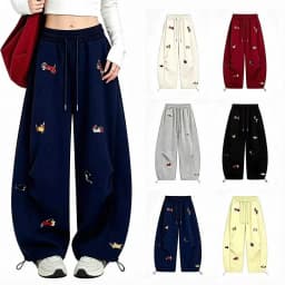 Unisex Men Women Western Style Straight Leg Trousers Cute Dog Embroidery Loose Wide Leg Soft Breathable Spring Autumn Daily Hip
