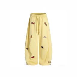 Unisex Men Women Western Style Straight Leg Trousers Cute Dog Embroidery Loose Wide Leg Soft Breathable Spring Autumn Daily Hip