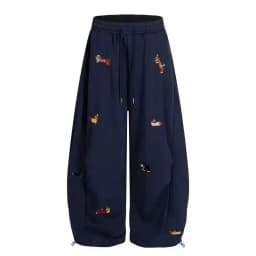 Unisex Men Women Western Style Straight Leg Trousers Cute Dog Embroidery Loose Wide Leg Soft Breathable Spring Autumn Daily Hip