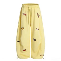 Unisex Men Women Western Style Straight Leg Trousers Cute Dog Embroidery Loose Wide Leg Soft Breathable Spring Autumn Daily Hip
