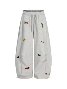 Unisex Men Women Western Style Straight Leg Trousers Cute Dog Embroidery Loose Wide Leg Soft Breathable Spring Autumn Daily Hip