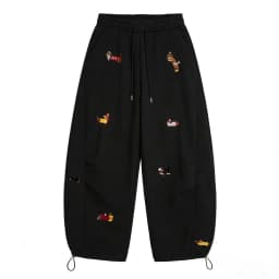 Unisex Men Women Western Style Straight Leg Trousers Cute Dog Embroidery Loose Wide Leg Soft Breathable Spring Autumn Daily Hip