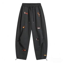 Unisex Men Women Western Style Straight Leg Trousers Cute Dog Embroidery Loose Wide Leg Soft Breathable Spring Autumn Daily Hip