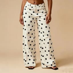 Women Polka Dot Jeans Y2K Print High Waisted Wide Leg Denim Pants Vintage Stretchy Boyfriend Jeans 90s Streetwear