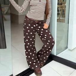 Women Polka Dot Jeans Y2K Print High Waisted Wide Leg Denim Pants Vintage Stretchy Boyfriend Jeans 90s Streetwear