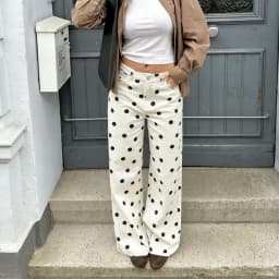 Women Polka Dot Jeans Y2K Print High Waisted Wide Leg Denim Pants Vintage Stretchy Boyfriend Jeans 90s Streetwear