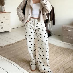 Women Polka Dot Jeans Y2K Print High Waisted Wide Leg Denim Pants Vintage Stretchy Boyfriend Jeans 90s Streetwear