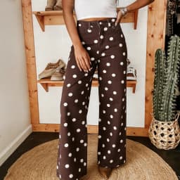 Women Polka Dot Jeans Y2K Print High Waisted Wide Leg Denim Pants Vintage Stretchy Boyfriend Jeans 90s Streetwear