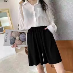 High Waist Ice Silk Sports orts Women's 2024 New Summer Loose Casual Wide Leg Pants Five-Quarter Length Korean Sle