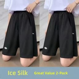 High Waist Ice Silk Sports orts Women's 2024 New Summer Loose Casual Wide Leg Pants Five-Quarter Length Korean Sle