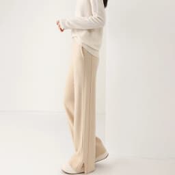 Women Wool Wide Leg Trousers Elastic Waist Side Slit Woman Wool Pants Autumn Winter 100% Merino Wool Knitted Soft Warm Trousers