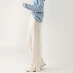 Women Wool Wide Leg Trousers Elastic Waist Side Slit Woman Wool Pants Autumn Winter 100% Merino Wool Knitted Soft Warm Trousers
