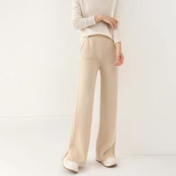 Women Wool Wide Leg Trousers Elastic Waist Side Slit Woman Wool Pants Autumn Winter 100% Merino Wool Knitted Soft Warm Trousers