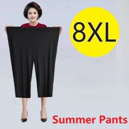 2026 New Women Summer Pants Elastic High Waist Casual Pants Middle aged Mom Pants Large Size Ice Silk Straight Pants Female 8XL