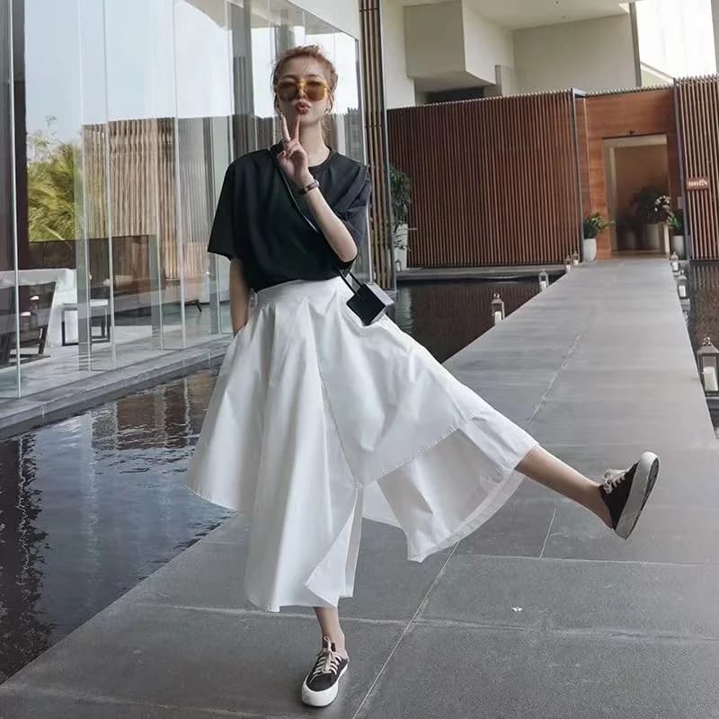Korean Style High Waist Wide Leg Nine-Piece Loose Student Casual Pants Dark Style Spring Autumn Retro Long Skirt Commute Wind