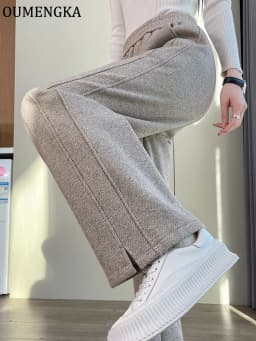 Herringbone Pants Women's Staight Pants Autumn Winter High Waisted Casual Office Lady Trousers Thick Suit Pants For Women