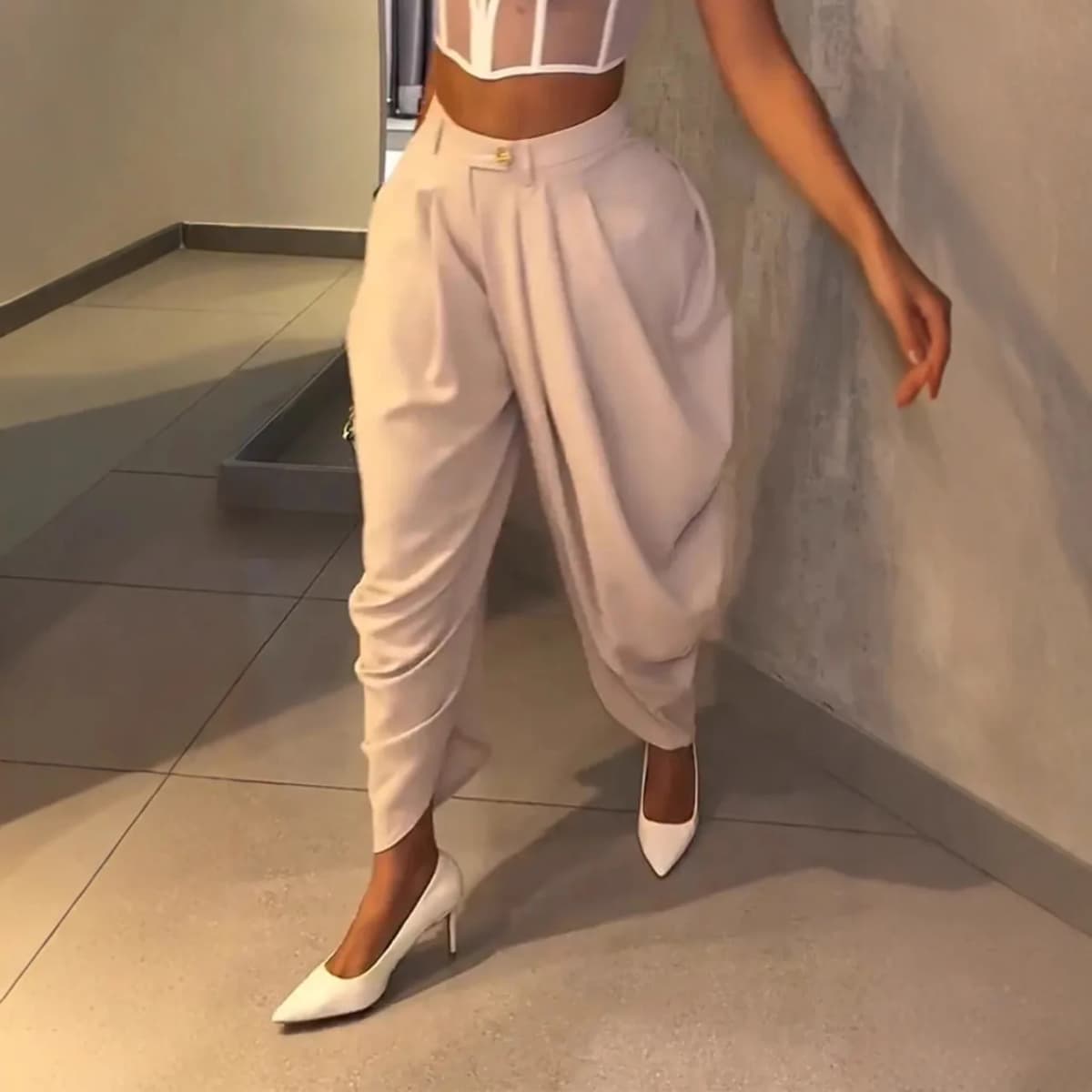 New Women's Pants High Waist Loose Drape Irregular Small Feet Casual Pants Trousers Solid Color