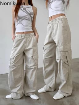 Streetwear Casual Cargo Pants for Women 2025 New Bottoms Summer Thin Straight Trousers Fashion Pockets Korean Pantalon Femme