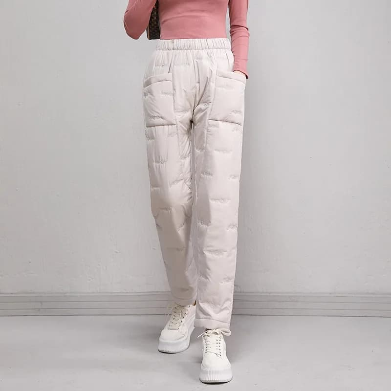 Fashion Elastic Waist Cotton Trousers Women Winter Loose Pockets Warm Straight Pants Woman High Waist Thicken Cotton Pants Lady