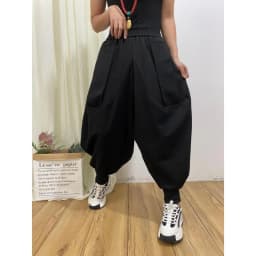 2024 Sprinp New Fashion PersonalityCrotch Ankle-Banded Knickerbockers Women Loose Slimming Elastic Waist Harem Drop Crotch Pants