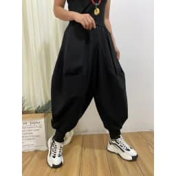 2024 Sprinp New Fashion PersonalityCrotch Ankle-Banded Knickerbockers Women Loose Slimming Elastic Waist Harem Drop Crotch Pants