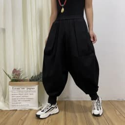 2024 Sprinp New Fashion PersonalityCrotch Ankle-Banded Knickerbockers Women Loose Slimming Elastic Waist Harem Drop Crotch Pants