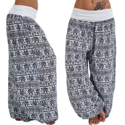 2026 Women's Fashion Elephant Print Yoga Low Waist Long Pants Loose Bloomer Trousers Bohemian Beach Trousers Vintage Harem Pants