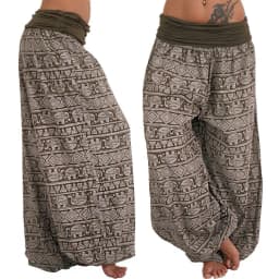 2026 Women's Fashion Elephant Print Yoga Low Waist Long Pants Loose Bloomer Trousers Bohemian Beach Trousers Vintage Harem Pants