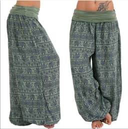 2026 Women's Fashion Elephant Print Yoga Low Waist Long Pants Loose Bloomer Trousers Bohemian Beach Trousers Vintage Harem Pants