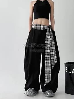 Women Black Gothic Parachute Pants Baggy Oversize Lace-up Long Pants Harajuku Japanese 2000s Style Y2k Vintage Trousers Clothes