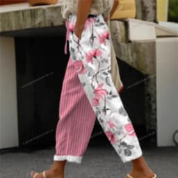 Ladies New Hot Plus Size Printed Simple Roll-up Casual Pants Streetwear Women PantsNine-minute Pants Breathable CoolSummer