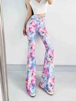 Sexy High Waist Striped Flare Pants Women Streetwear Print Tie Dye Slim Pantalones Vintage Lenggings Spodnie Aesthetic Trousers