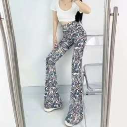 Sexy High Waist Striped Flare Pants Women Streetwear Print Tie Dye Slim Pantalones Vintage Lenggings Spodnie Aesthetic Trousers