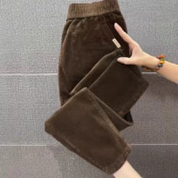 Autumn Winter Thickened Corduroy Casual Harlan Pants for Mom High Waist Loose Fit Straight Leg Casual Outerwear Polyester Fiber
