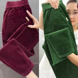 Autumn Winter Thickened Corduroy Casual Harlan Pants for Mom High Waist Loose Fit Straight Leg Casual Outerwear Polyester Fiber